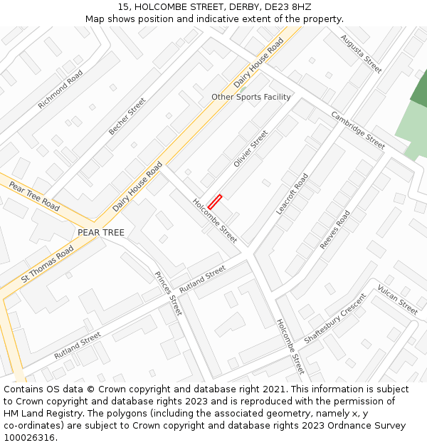 15, HOLCOMBE STREET, DERBY, DE23 8HZ: Location map and indicative extent of plot