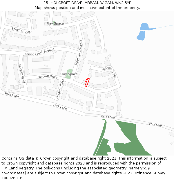 15, HOLCROFT DRIVE, ABRAM, WIGAN, WN2 5YP: Location map and indicative extent of plot