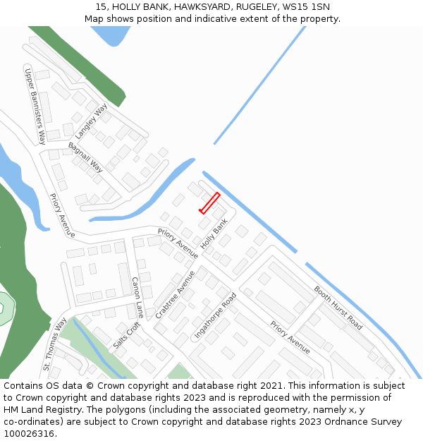 15, HOLLY BANK, HAWKSYARD, RUGELEY, WS15 1SN: Location map and indicative extent of plot