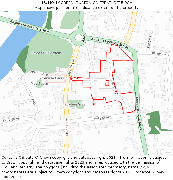 15, HOLLY GREEN, BURTON-ON-TRENT, DE15 9GA: Location map and indicative extent of plot