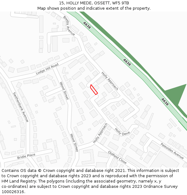 15, HOLLY MEDE, OSSETT, WF5 9TB: Location map and indicative extent of plot