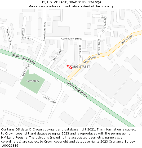 15, HOLME LANE, BRADFORD, BD4 0QA: Location map and indicative extent of plot