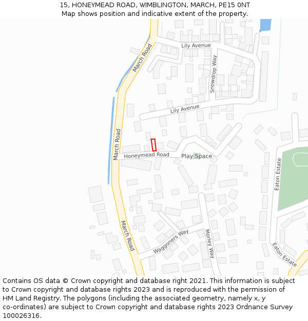 15, HONEYMEAD ROAD, WIMBLINGTON, MARCH, PE15 0NT: Location map and indicative extent of plot