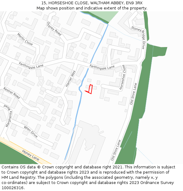 15, HORSESHOE CLOSE, WALTHAM ABBEY, EN9 3RX: Location map and indicative extent of plot
