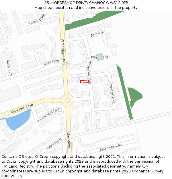 15, HORSESHOE DRIVE, CANNOCK, WS12 0FR: Location map and indicative extent of plot