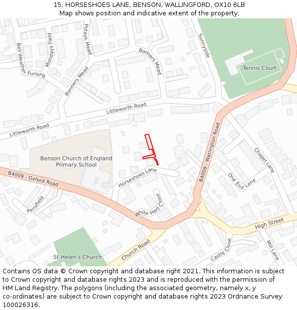 15, HORSESHOES LANE, BENSON, WALLINGFORD, OX10 6LB: Location map and indicative extent of plot