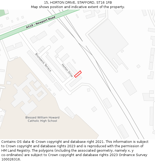 15, HORTON DRIVE, STAFFORD, ST16 1FB: Location map and indicative extent of plot