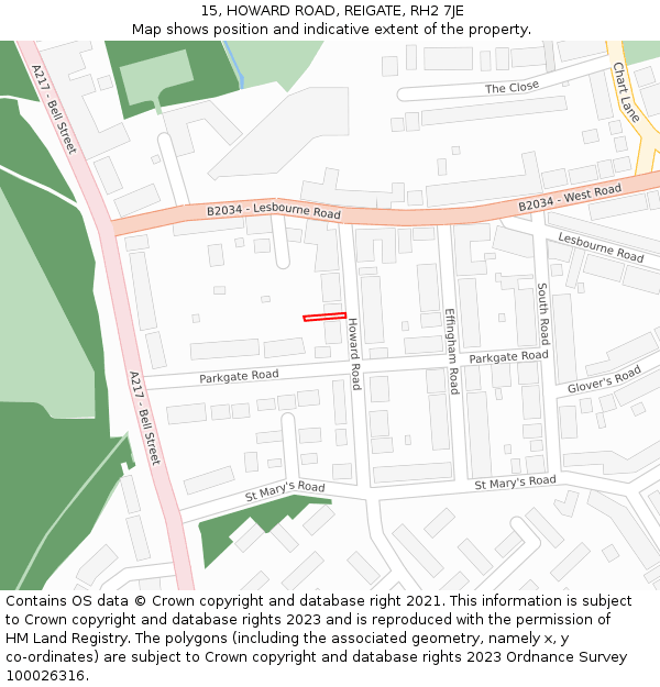 15, HOWARD ROAD, REIGATE, RH2 7JE: Location map and indicative extent of plot