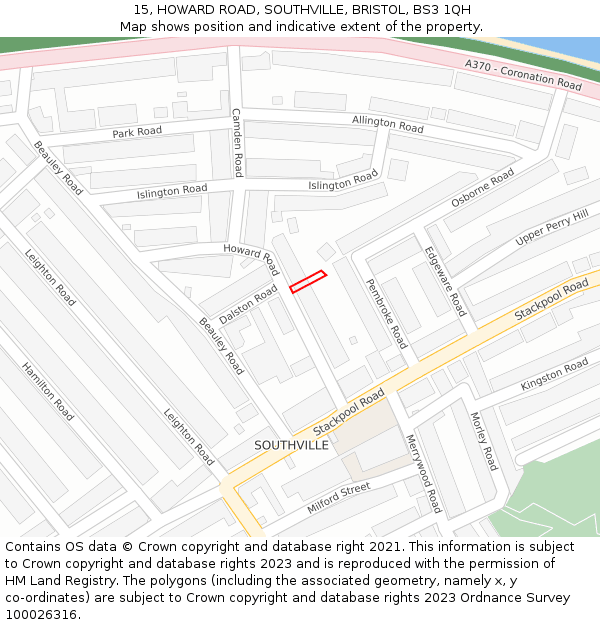 15, HOWARD ROAD, SOUTHVILLE, BRISTOL, BS3 1QH: Location map and indicative extent of plot