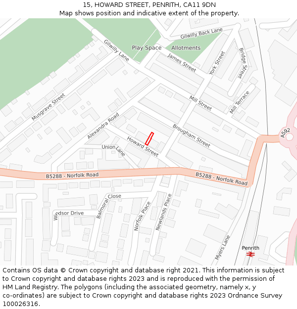 15, HOWARD STREET, PENRITH, CA11 9DN: Location map and indicative extent of plot