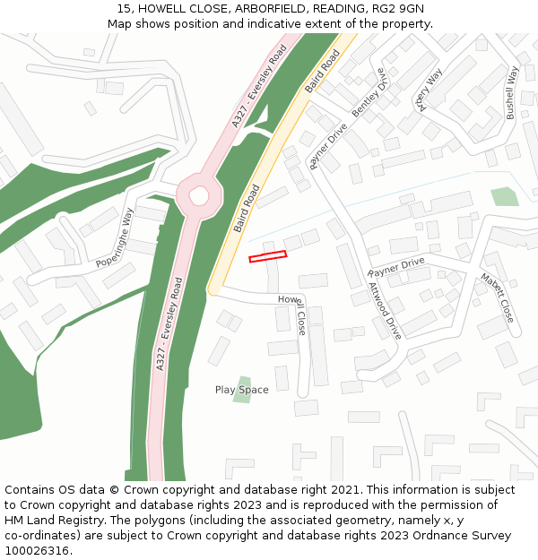 15, HOWELL CLOSE, ARBORFIELD, READING, RG2 9GN: Location map and indicative extent of plot