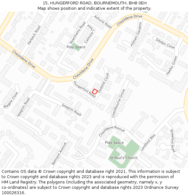 15, HUNGERFORD ROAD, BOURNEMOUTH, BH8 0EH: Location map and indicative extent of plot