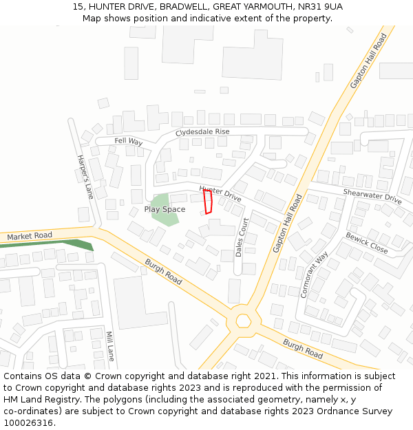 15, HUNTER DRIVE, BRADWELL, GREAT YARMOUTH, NR31 9UA: Location map and indicative extent of plot