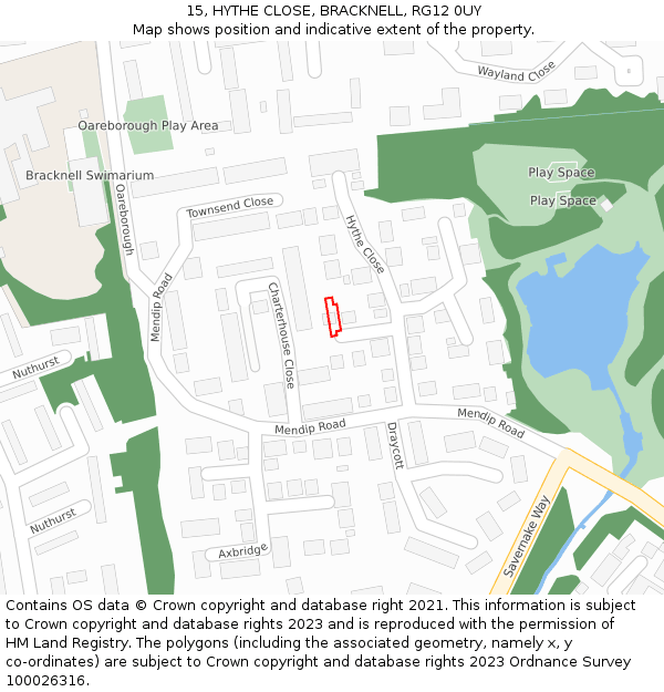 15, HYTHE CLOSE, BRACKNELL, RG12 0UY: Location map and indicative extent of plot