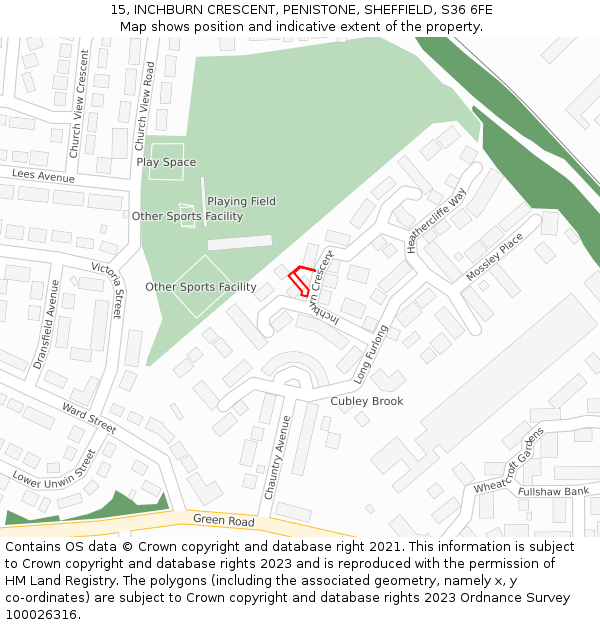 15, INCHBURN CRESCENT, PENISTONE, SHEFFIELD, S36 6FE: Location map and indicative extent of plot