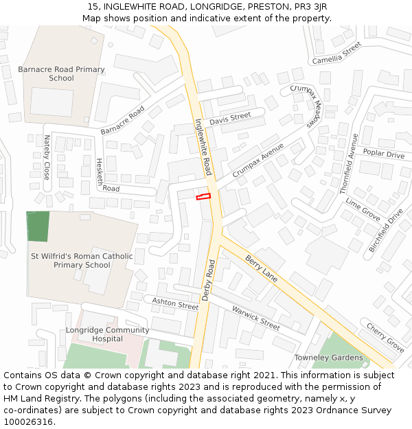 15, INGLEWHITE ROAD, LONGRIDGE, PRESTON, PR3 3JR: Location map and indicative extent of plot
