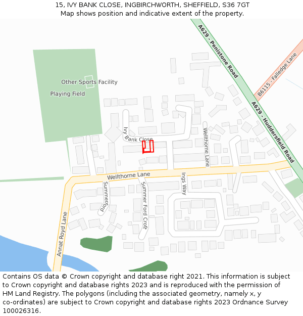 15, IVY BANK CLOSE, INGBIRCHWORTH, SHEFFIELD, S36 7GT: Location map and indicative extent of plot