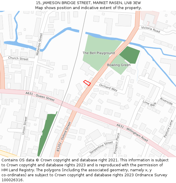 15, JAMESON BRIDGE STREET, MARKET RASEN, LN8 3EW: Location map and indicative extent of plot