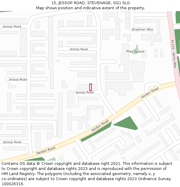15, JESSOP ROAD, STEVENAGE, SG1 5LG: Location map and indicative extent of plot