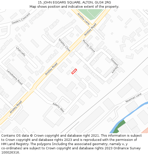 15, JOHN EGGARS SQUARE, ALTON, GU34 2RG: Location map and indicative extent of plot