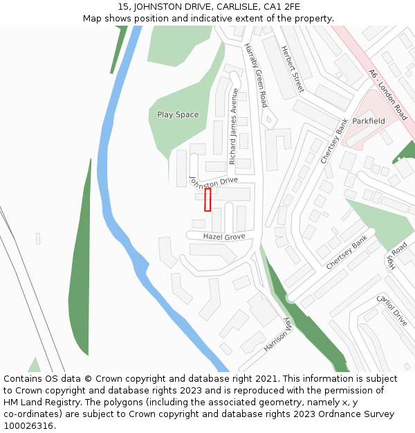 15, JOHNSTON DRIVE, CARLISLE, CA1 2FE: Location map and indicative extent of plot