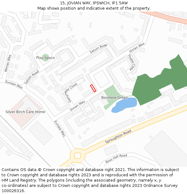 15, JOVIAN WAY, IPSWICH, IP1 5AW: Location map and indicative extent of plot