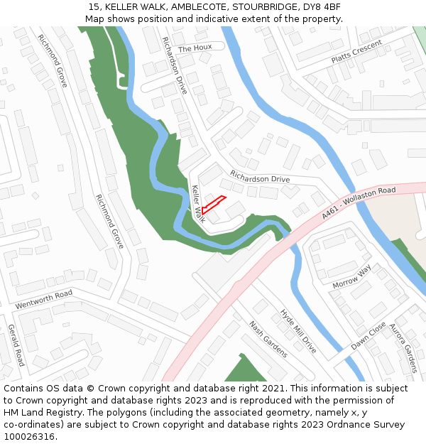 15, KELLER WALK, AMBLECOTE, STOURBRIDGE, DY8 4BF: Location map and indicative extent of plot