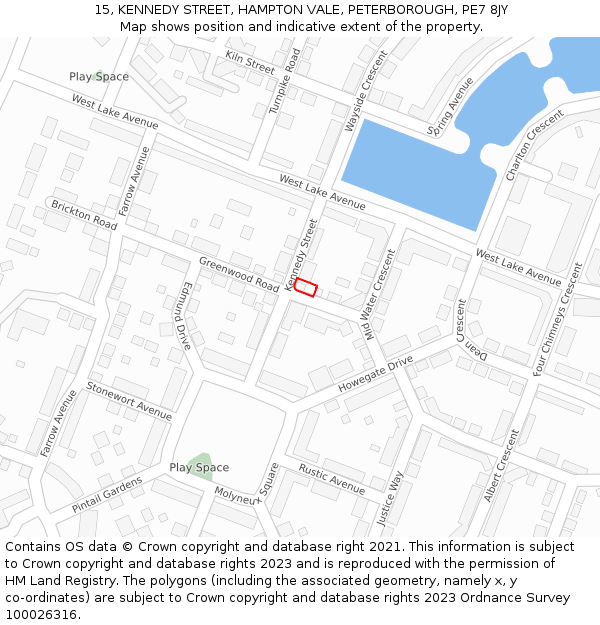 15, KENNEDY STREET, HAMPTON VALE, PETERBOROUGH, PE7 8JY: Location map and indicative extent of plot