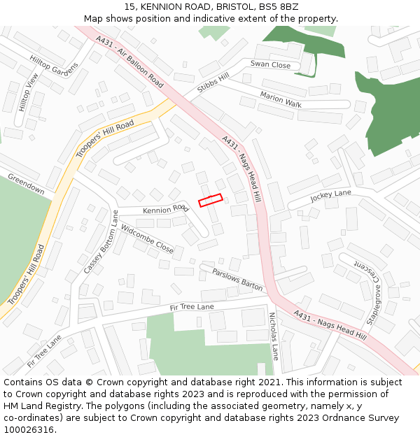 15, KENNION ROAD, BRISTOL, BS5 8BZ: Location map and indicative extent of plot