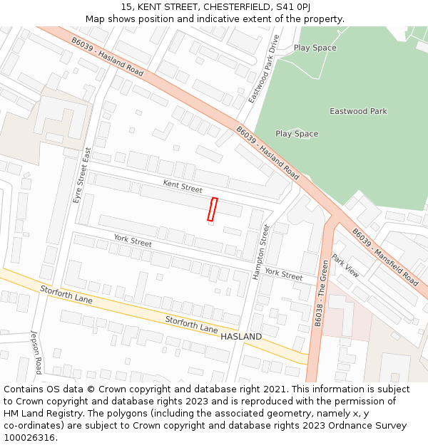 15, KENT STREET, CHESTERFIELD, S41 0PJ: Location map and indicative extent of plot