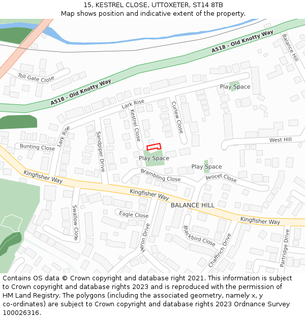 15, KESTREL CLOSE, UTTOXETER, ST14 8TB: Location map and indicative extent of plot