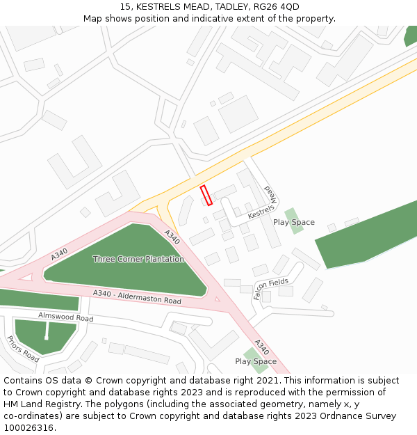 15, KESTRELS MEAD, TADLEY, RG26 4QD: Location map and indicative extent of plot