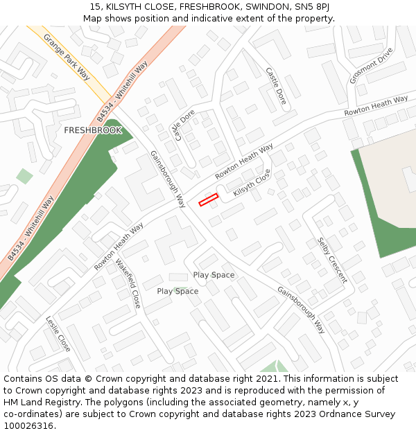 15, KILSYTH CLOSE, FRESHBROOK, SWINDON, SN5 8PJ: Location map and indicative extent of plot