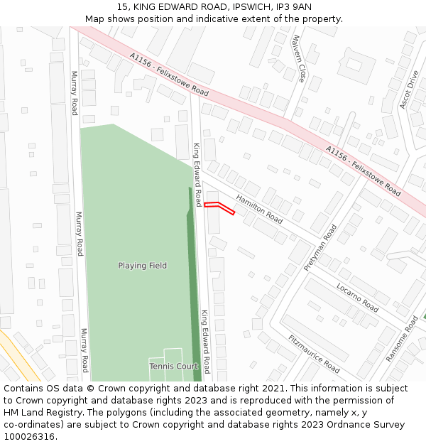 15, KING EDWARD ROAD, IPSWICH, IP3 9AN: Location map and indicative extent of plot