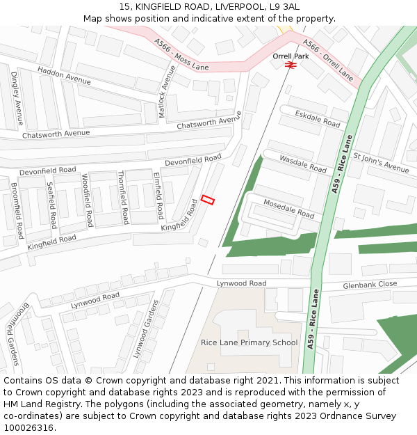 15, KINGFIELD ROAD, LIVERPOOL, L9 3AL: Location map and indicative extent of plot
