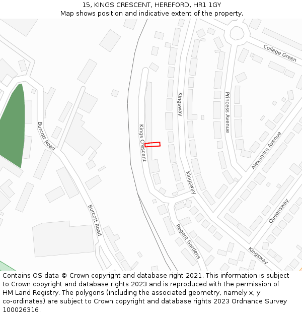 15, KINGS CRESCENT, HEREFORD, HR1 1GY: Location map and indicative extent of plot