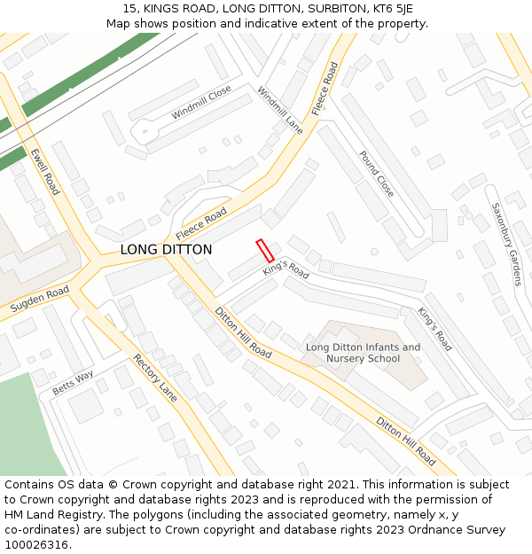 15, KINGS ROAD, LONG DITTON, SURBITON, KT6 5JE: Location map and indicative extent of plot