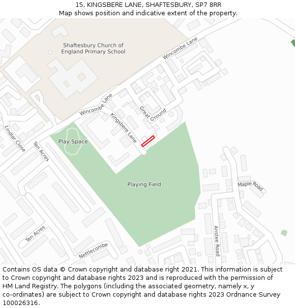 15, KINGSBERE LANE, SHAFTESBURY, SP7 8RR: Location map and indicative extent of plot