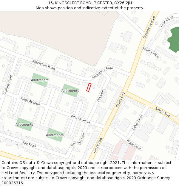 15, KINGSCLERE ROAD, BICESTER, OX26 2JH: Location map and indicative extent of plot
