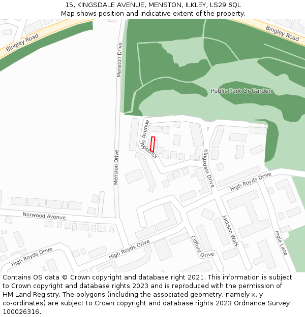 15, KINGSDALE AVENUE, MENSTON, ILKLEY, LS29 6QL: Location map and indicative extent of plot