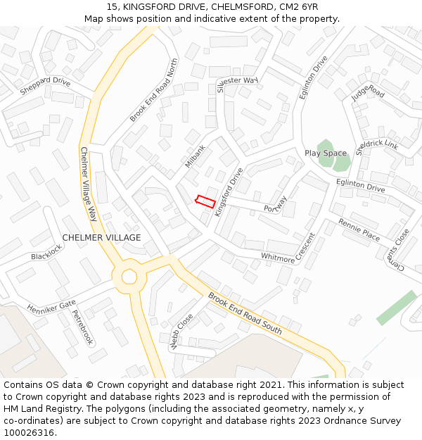 15, KINGSFORD DRIVE, CHELMSFORD, CM2 6YR: Location map and indicative extent of plot