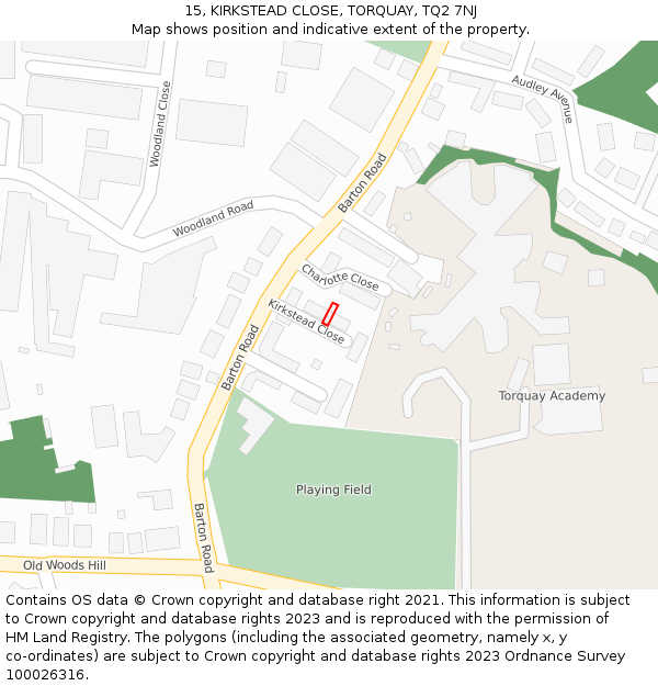 15, KIRKSTEAD CLOSE, TORQUAY, TQ2 7NJ: Location map and indicative extent of plot