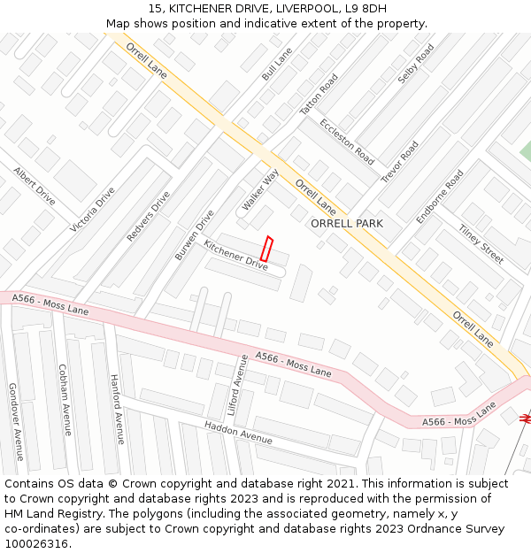 15, KITCHENER DRIVE, LIVERPOOL, L9 8DH: Location map and indicative extent of plot