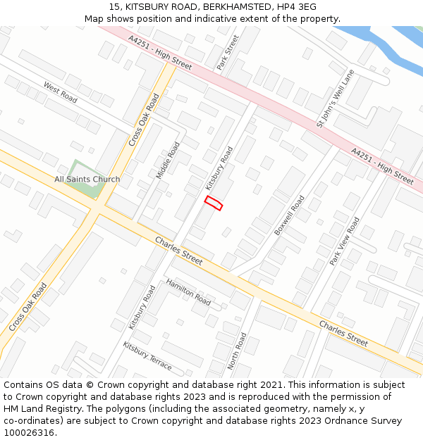 15, KITSBURY ROAD, BERKHAMSTED, HP4 3EG: Location map and indicative extent of plot