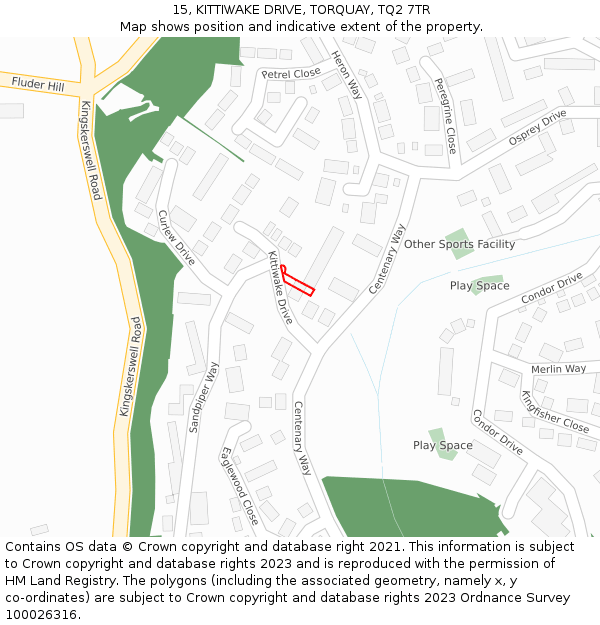 15, KITTIWAKE DRIVE, TORQUAY, TQ2 7TR: Location map and indicative extent of plot