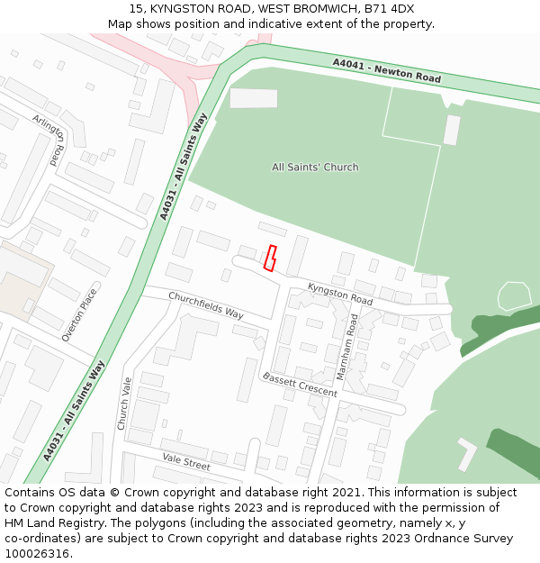 15, KYNGSTON ROAD, WEST BROMWICH, B71 4DX: Location map and indicative extent of plot