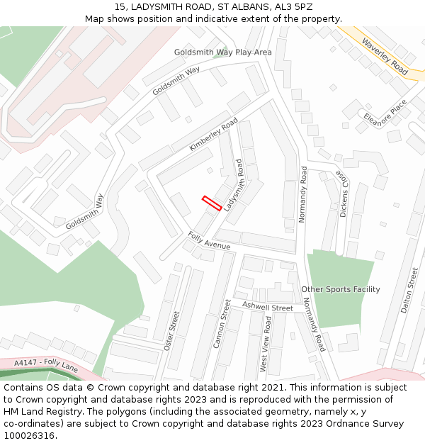 15, LADYSMITH ROAD, ST ALBANS, AL3 5PZ: Location map and indicative extent of plot