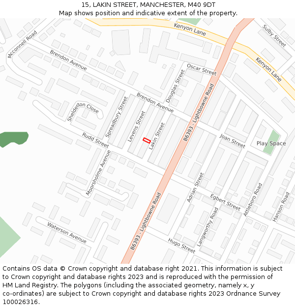 15, LAKIN STREET, MANCHESTER, M40 9DT: Location map and indicative extent of plot