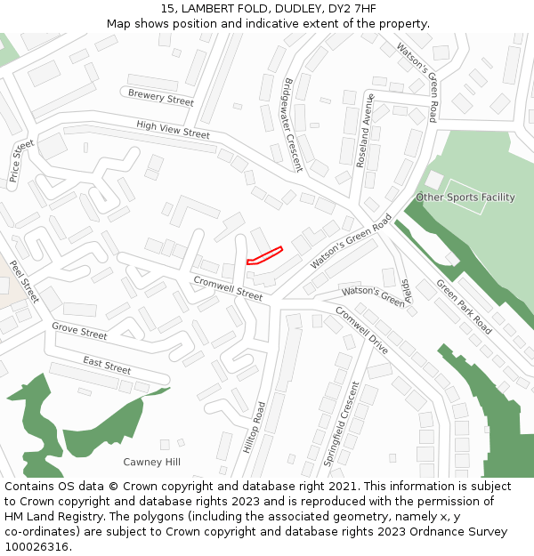 15, LAMBERT FOLD, DUDLEY, DY2 7HF: Location map and indicative extent of plot