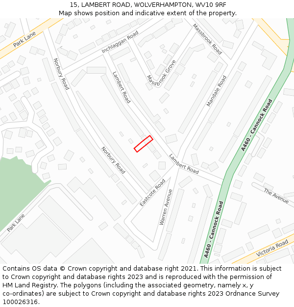 15, LAMBERT ROAD, WOLVERHAMPTON, WV10 9RF: Location map and indicative extent of plot